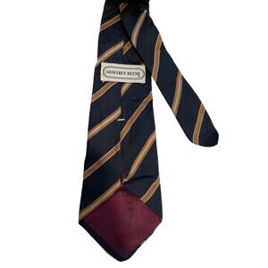 Vintage Geoffrey Beene 100% Silk Blue & Gold Striped Print Necktie Retro Tie